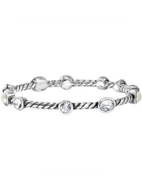 Brighton Monte Carlo Hinged Bangle Bracelet Silver Plated Crystals Glass Pearls